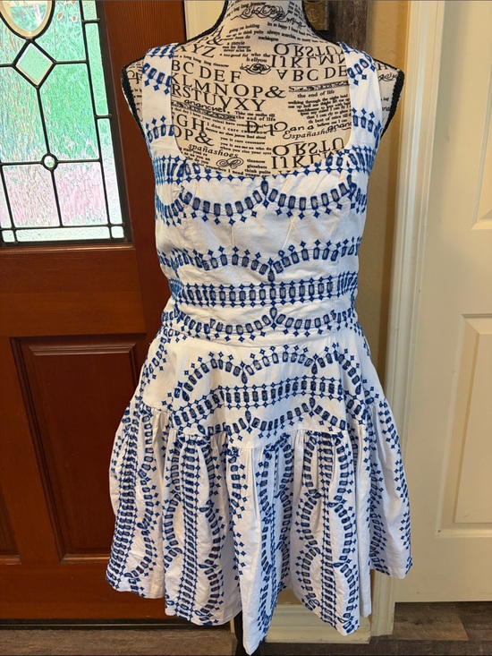 Avec Les Filles Dresses & Skirts - Avec Les Filles cotton eyelet lined mini dress in Mykonos blue